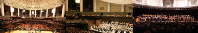 Die Collage zeigt Impressionen von Konzerten in festlicher Atmosphäre des Kuppelsaals in Hannover.