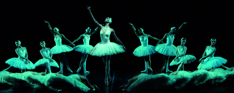 Ein Szenebild des Tschaikowsky Balletts Schwanensee im Staatsballett Berlin