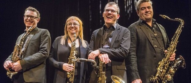 Das Quasar Saxophon Quartett auf der Bühne